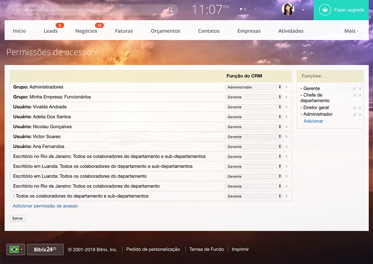 Gerenciamento de permissão do CRM