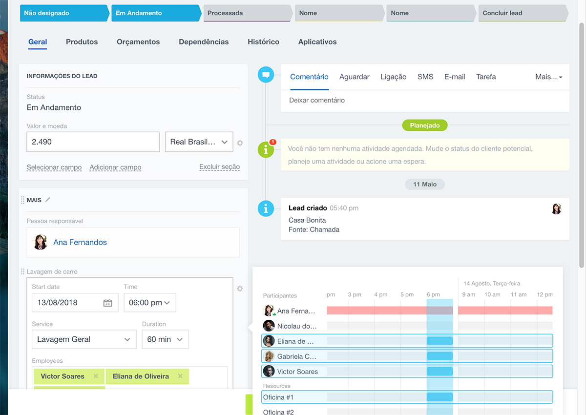 Agendamento e reserva do CRM