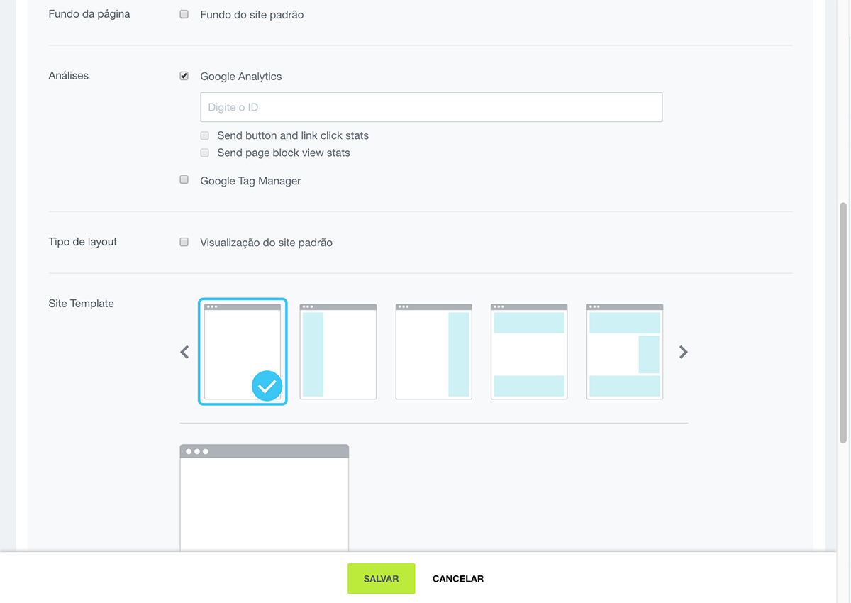 Criador de sites com base em blocos